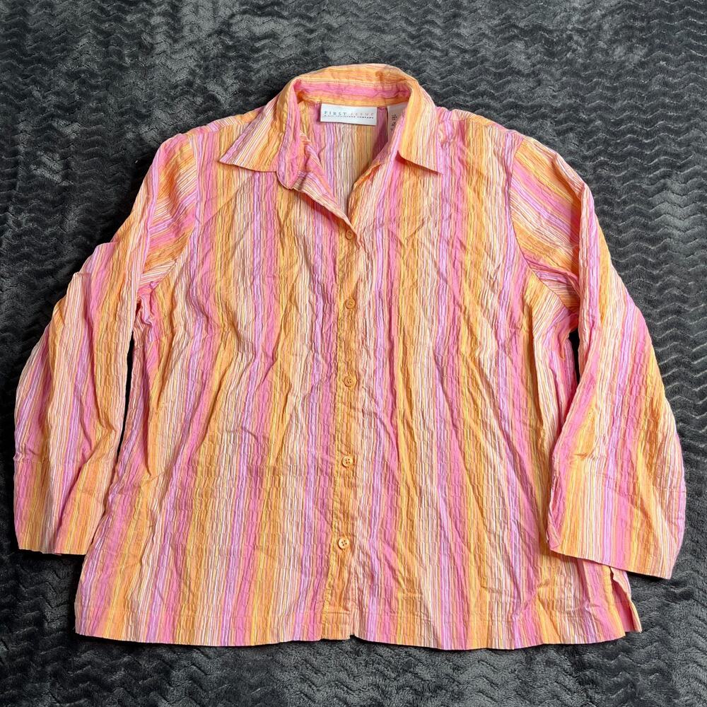 Liz Clairborne Button Front Stretch Striped Shirt Yellow/Orange Size Large